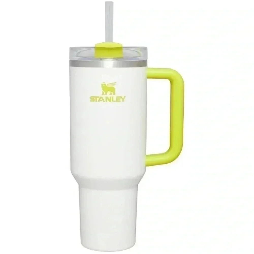 NWT Stanley Stainless Steel H2.0Flowstate Quencher Tumbler White/Electric Yellow
